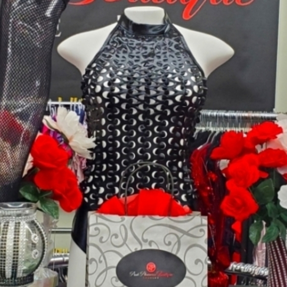 Fire Black PU Leather Halter Bodysuit - Picture 2 of 7